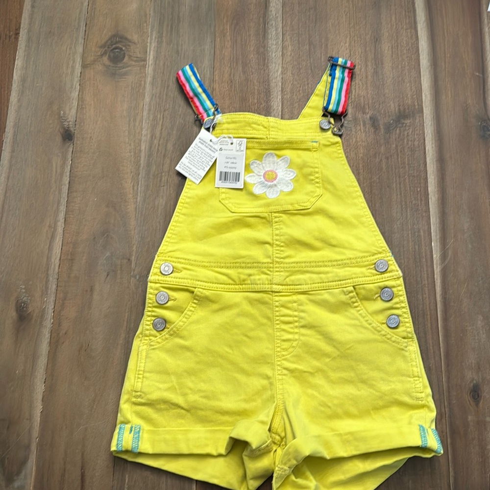 Mini Boden Yellow with White Flower Short Pocket Overalls